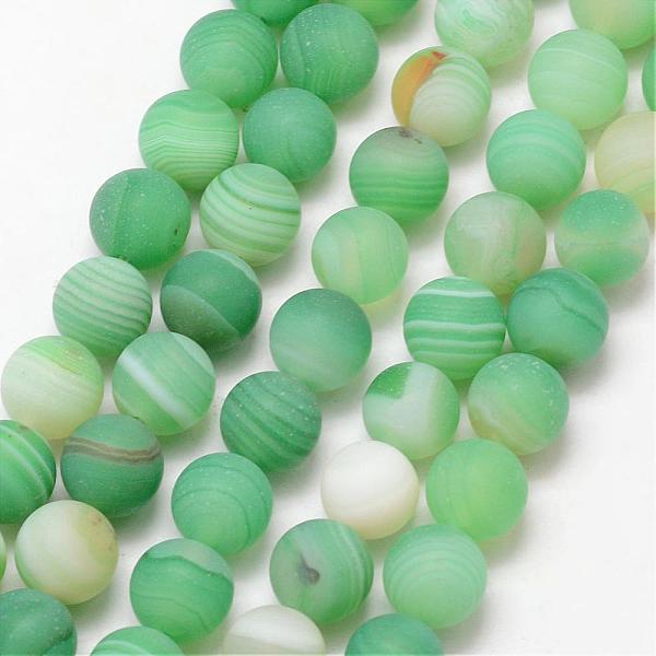 

PandaHall Natural Striped Agate/Banded Agate Bead Strands, Round, Grade A, Frosted, Dyed & Heated, Medium Aquamarine, 8mm, Hole: 1mm, about..., Green