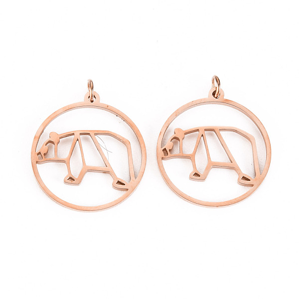 

PandaHall 304 Stainless Steel Pendants, with Jump Rings, Laser Cut, Ring with Bear, Rose Gold, 16.5x15x1mm, Jump Ring: 2.8x0.5mm, 1.8mm...