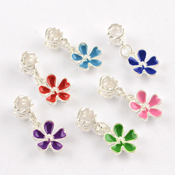 

PandaHall Silver Color Plated Flower Metal Alloy Enamel European Dangle Charms, with Iron Findings, Large Hole Pendants, Mixed Color..., Multicolor