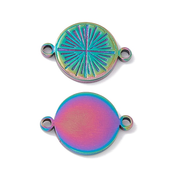 

PandaHall Ion Plating(IP) 304 Stainless Steel Connector Charms, Flat Round Links, Rainbow Color, 15x21.5x2mm, Hole: 1.8mm 304 Stainless...