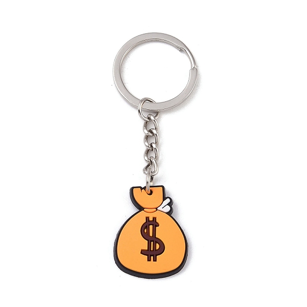 

PandaHall Cartoon PVC Pendant Keychain, with Iron Keychain Findings, Bag, 8.5cm Plastic Bag Orange