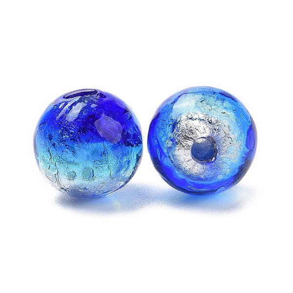 

PandaHall Handmade Silver Foil Glass Beads, Luminous Style, Glow in the Dark, Round, Blue, 10mm, Hole: 1.4mm Silver Foil Round Blue
