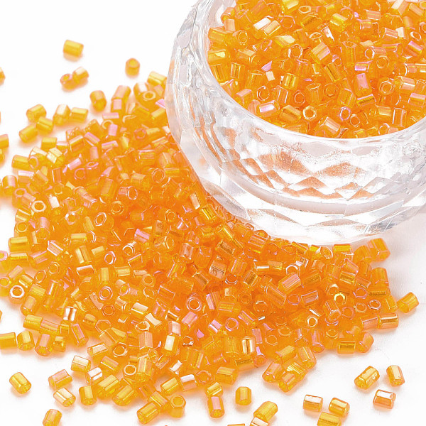 

PandaHall Glass Bugle Beads, Transparent Colours Rainbow, Orange, 2.5~3x2mm, Hole: 0.9mm, about 15000pcs/pound Glass Orange