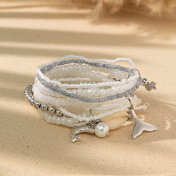 

PandaHall Bohemian Glass Beaded Stretch Bracelet Sets, Summer Beach Stackable Charm Bracelets for Women Glass