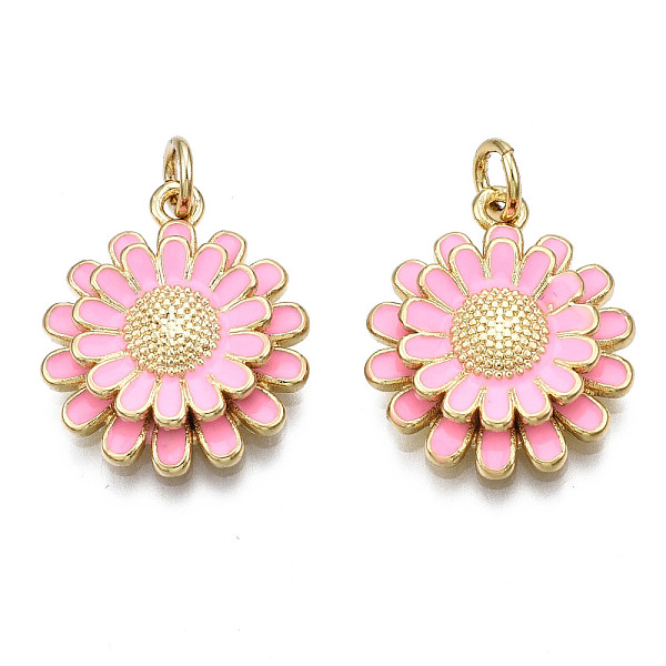 

PandaHall Brass Enamel Pendants, Nickel Free, Real 16K Gold Plated, with Jump Rings, Chrysanthemum, Pink, 18.5x16x4mm, Jump Ring: 5x1mm...