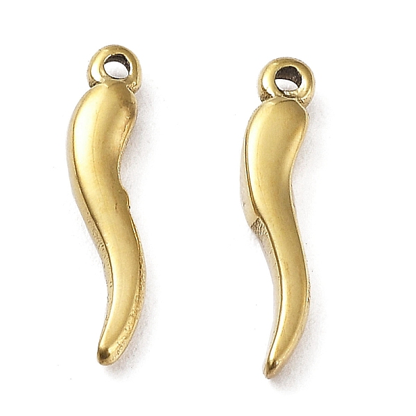 

PandaHall Ion Plating(IP) 304 Stainless Steel Charms, Horn of Plenty/Italian Horn Cornicello Charms, Real 18K Gold Plated, 13x3x2mm, Hole...
