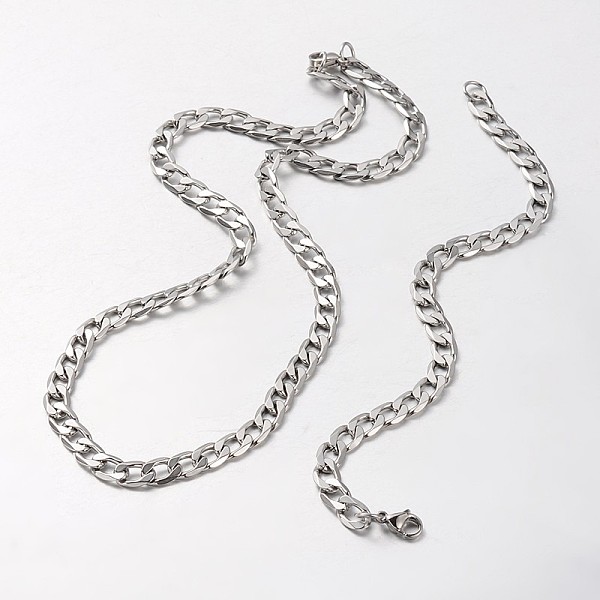 

PandaHall 304 Stainless Steel Curb Chain Necklaces and Bracelets Sets, with Stainless Steel Lobster Clasps, Faceted, Stainless Steel Color...