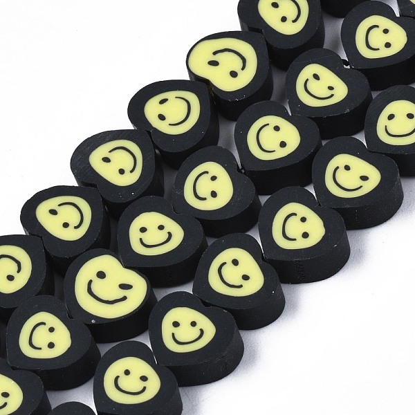 

PandaHall Handmade Polymer Clay Bead Strands, Halloween Style, Heart with Smiling Face, Champagne Yellow, 8~9x9.5x4~5mm, Hole: 1.4mm, about...
