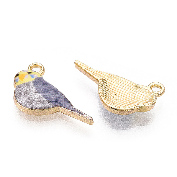 

PandaHall Printed Alloy Pendants, Light Gold, Bird Charms, Light Grey, 13.5x21x3.5mm, Hole: 1.8mm Alloy Bird
