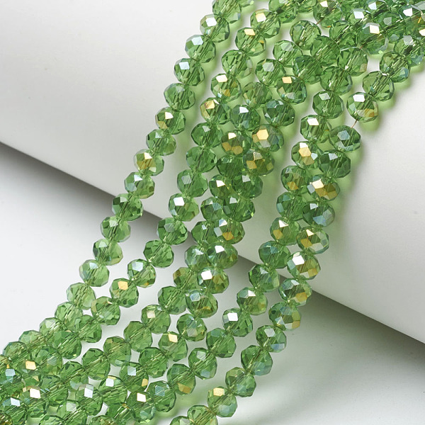 

PandaHall Electroplate Transparent Glass Beads Strands, Half Rainbow Plated, Faceted, Rondelle, Lime Green, 6x5mm, Hole: 1mm, about...
