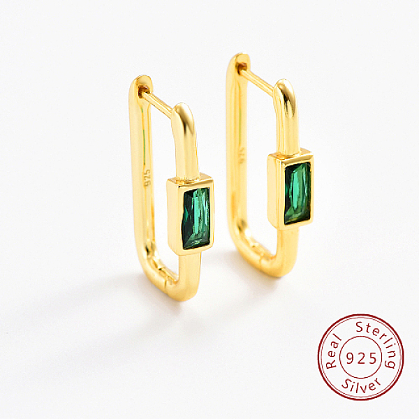 

PandaHall Rectangle 925 Sterling Silver Micro Pave Cubic Zirconia Hoop Earrings, with 925 Stamp, Real 18K Gold Plated, 20x11mm Sterling..., Green
