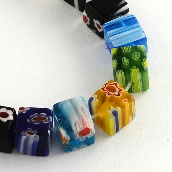 

PandaHall Cube Handmade Millefiori Glass Beads, Mixed Color, 6mm, Hole: 0.5mm, about 65pcs/strand, 15.3 inch Millefiori Lampwork Cube..., Multicolor