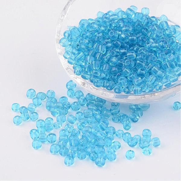 

PandaHall 6/0 Glass Seed Beads, Transparent, Round, Deep Sky Blue, 4mm, hole: 1.5mm, about 496pcs/50g Glass Blue