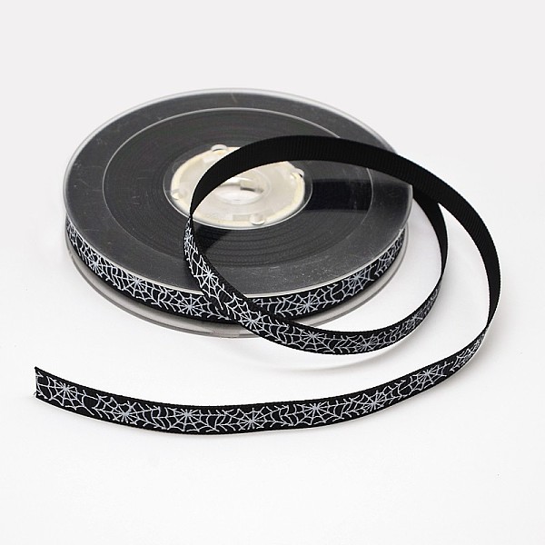 

PandaHall Halloween Ornaments Spider Web Pattern Printed Grosgrain Ribbons, Black, 3/8 inch(9mm), about 100yards/roll(91.44m/roll) Polyester...