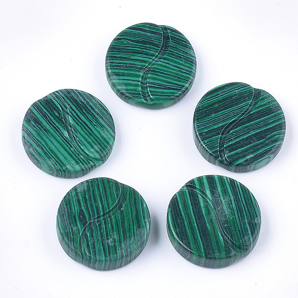 

PandaHall Synthetic Malachite Beads, No Hole/Undrilled, Flat Round, 24x5~6.5mm Malachite Flat Round