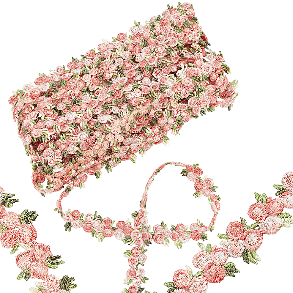PandaHall GORGECRAFT 5 Yards Flower Trim Ribbon Cherry Color Flower DIY Lace Applique Sewing Craft Lace Edge Trim for Wedding Dresses...