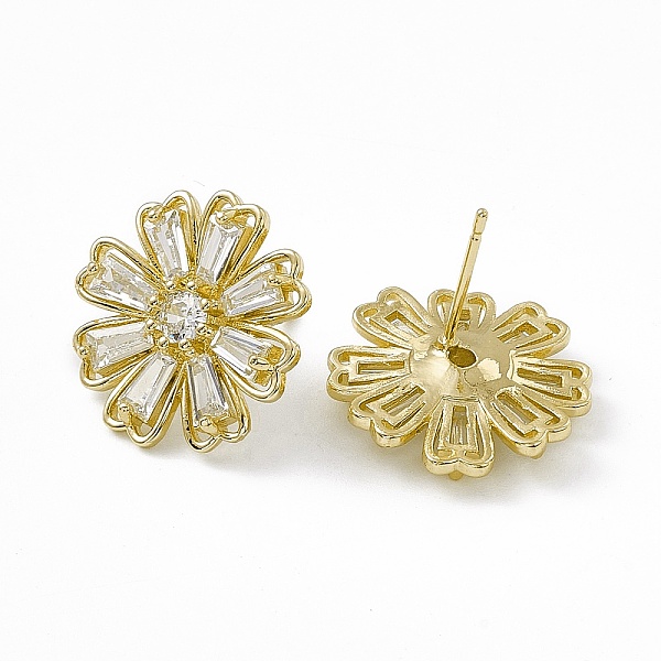 

PandaHall Clear Cubic Zironia Flower Stud Earrings, Rack Plating Brass Jewelry for Women, Lead Free & Cadmium Free, Real 18K Gold Plated...