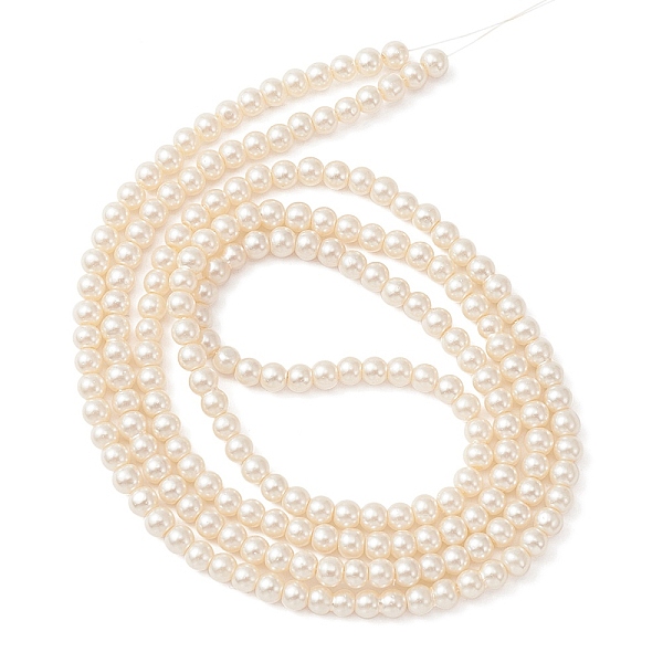 

PandaHall Glass Pearl Beads Strands, Pearlized, Round, Creamy White, 4mm, Hole: 1mm, about 200pcs/strand, 30.71''(78cm) Glass Round