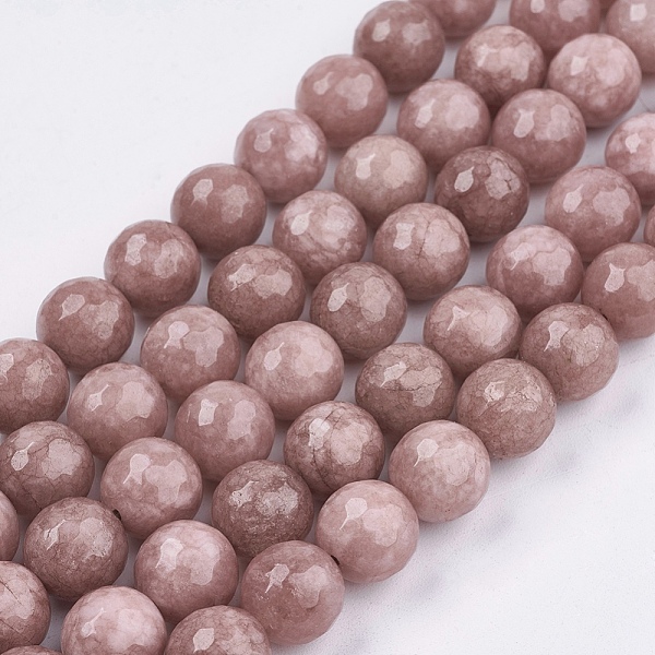 

PandaHall Natural White Jade Bead Strands, Dyed, Faceted, Round, Camel, 10mm, Hole: 1mm, 38pcs/strand, 14.5 inch White Jade Round Brown