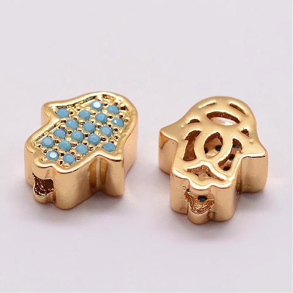 

PandaHall Brass Micro Pave Cubic Zirconia Beads, Hamsa Hand/Hand of Fatima/Hand of Miriam, Lead Free & Nickel Free & Cadmium Free, Golden..., Blue