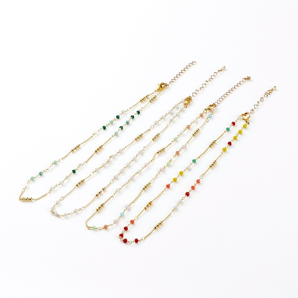 

PandaHall Faceted Glass Beaded Necklaces, with Brass Beads and Lobster Claw Clasps, Round, Real 18K Gold Plated, Mixed Color, 15-5/8 inch..., Multicolor
