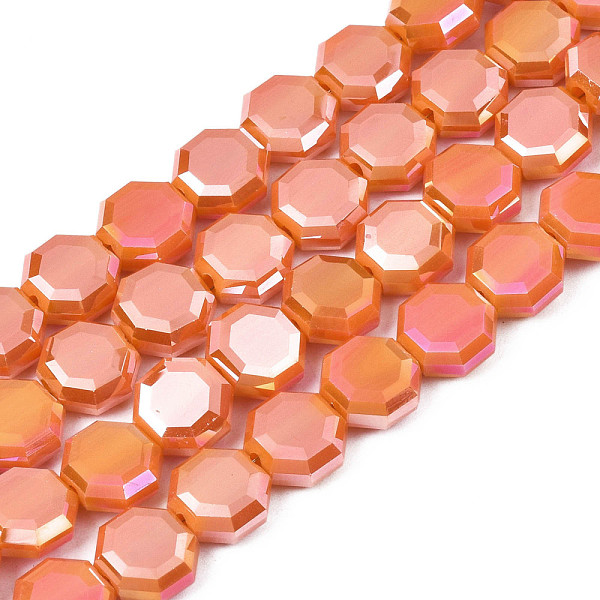 

PandaHall Electroplate Opaque Solid Color Glass Beads Strands, AB Color Plated, Half Plated, Faceted, Octagon, Dark Orange, 7~8x7~8x4mm...