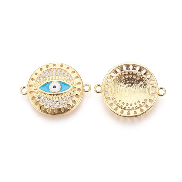 

PandaHall Brass Micro Pave Cubic Zirconia Links, Lead Free & Cadmium Free, Long-Lasting Plated, with Enamel, Flat Round with Eye, Deep Sky..., Blue