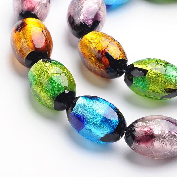 

PandaHall Handmade Silver Foil Glass Oval Beads, Mixed Color, 12x8mm, Hole: 1mm Silver Foil Oval Multicolor