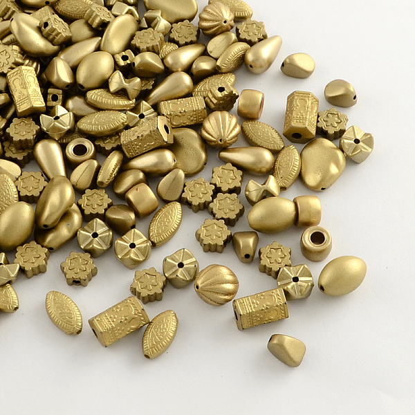 

PandaHall Plated Acrylic Beads, Mixed Style, Golden Plated, 8~17x4~11x4~11mm, Hole: 1~3mm Acrylic Mixed Shapes
