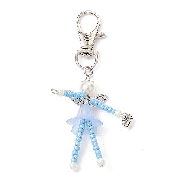

PandaHall Glass Seed Bead Pendant Decorations, with Glass Pearl Beads, Acrylic Beads and Alloy Swivel Lobster Claw Clasps, Light Sky Blue...