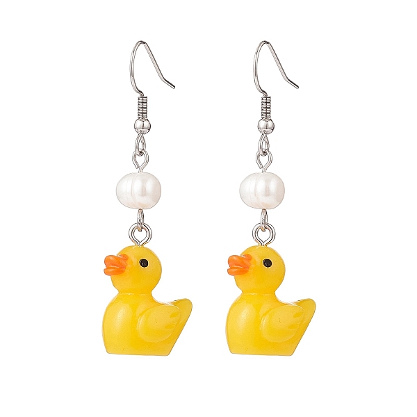 

PandaHall Gold Resin Duck with Natural Pearl Beaded Dangle Earrings, 316 Surgical Stainless Steel Jewelry for Women, Stainless Steel Color...