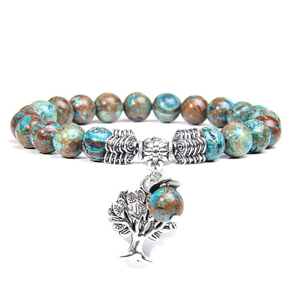 

PandaHall Natural Imperial Jasper Beaded Stretch Bracelet with Alloy Tree of Life Charms, 6-3/4~8-5/8 inch(17~22cm) Imperial Jasper Tree of...