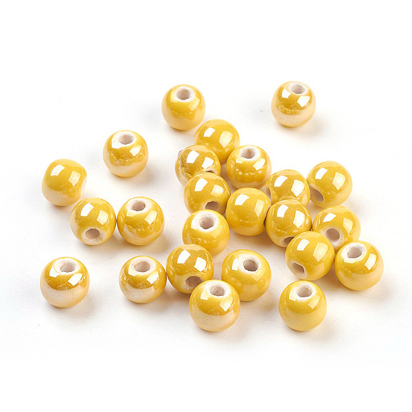 

PandaHall Handmade Porcelain Beads, Pearlized, Round, Yellow, 12mm, Hole: 2~3mm Porcelain Round Yellow