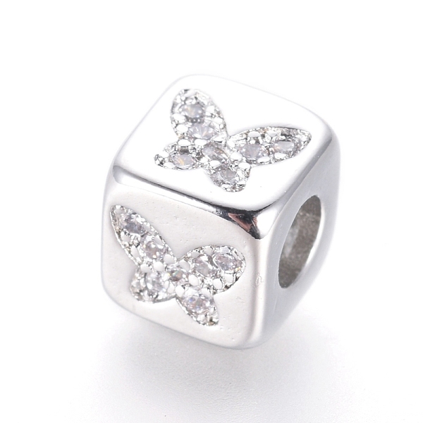 

PandaHall Brass Beads, with Micro Pave Cubic Zirconia, Cube with Butterfly, Clear, Platinum, 6x6x6mm, Hole: 3mm Brass+Cubic Zirconia Cube...