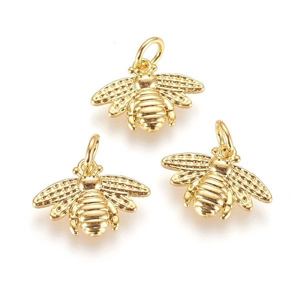

PandaHall Brass Charms, with Jump Ring, Bees, Golden, 12x16x2mm, Hole: 3mm Brass Bees