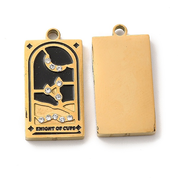 

PandaHall 304 Stainless Steel Pendants, with Enamel and Rhinestone, Golden, Rectangle with Tarot Pattern, Knight of Cups, Black, 21x10.5x2mm...