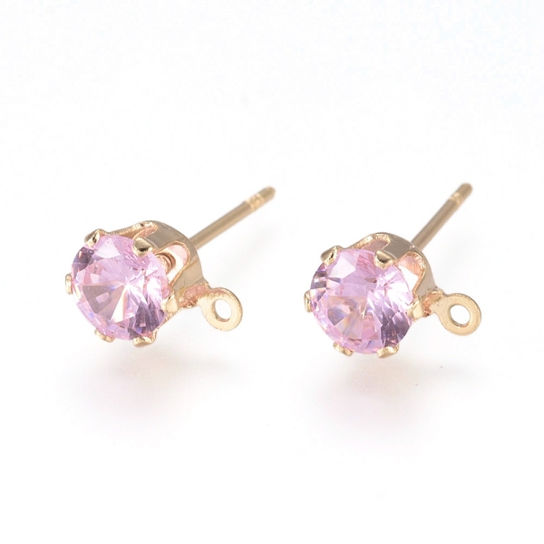 

PandaHall Brass Stud Earring Findings, with 316 Surgical Stainless Steel Pin, Cubic Zirconia and Loop, Long-Lasting Plated, Flat Round..., Multicolor
