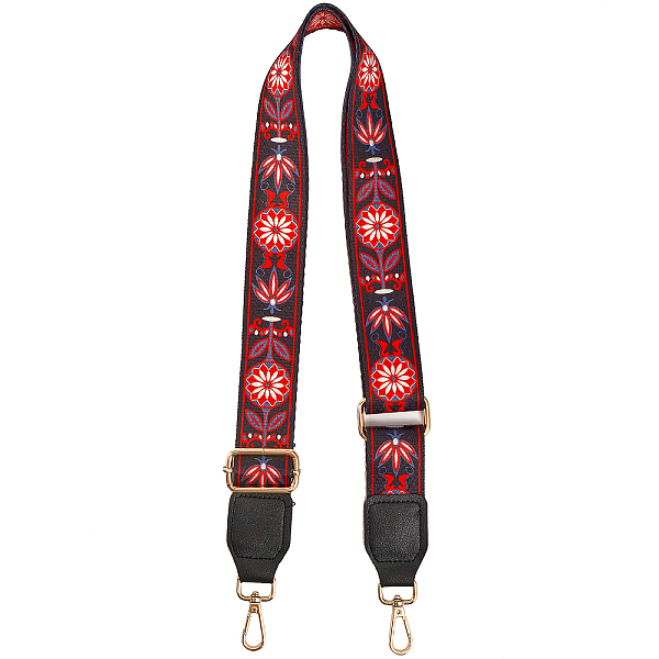 

PandaHall Flower Pattern Polyester Adjustable Bag Handles, with Iron Swivel Clasps, for Bag Straps Replacement Accessories, Red...