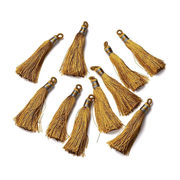 

PandaHall Nylon Tassel Big Pendants, Goldenrod, 80~82x7.5~8.5mm, Hole: 5x4.5mm Nylon Gold
