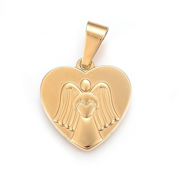 

PandaHall 304 Stainless Steel Pendants, Heart with Angel, Golden, 26x25x2.5mm, Hole: 11x6mm 304 Stainless Steel Heart