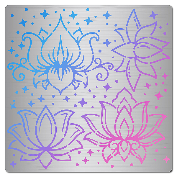 PandaHall GORGECRAFT 6.3 Inch Lotus Flower Metal Stencil Stainless Steel Floral Painting Template Journal Tool for Painting Wood Burning...