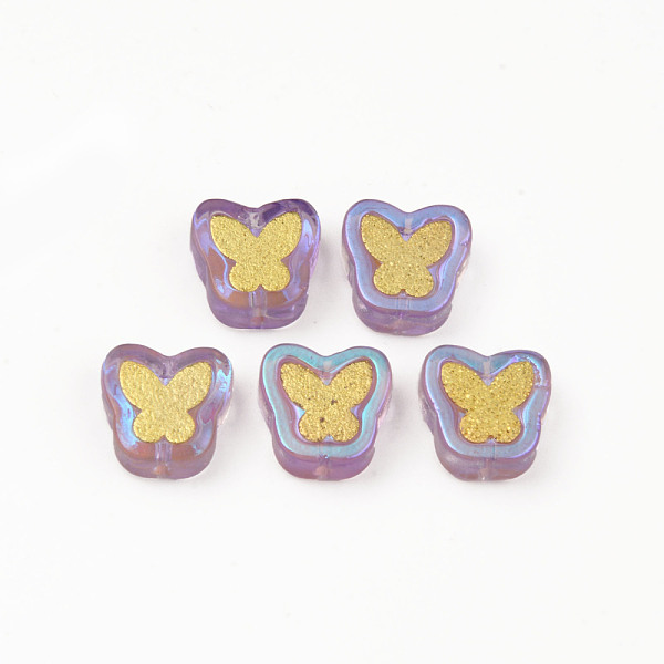 

PandaHall Electroplate Transparent Handmade Lampwork Beads, with Golden Plated Brass Findings, Butterfly, Orchid, 11x11x4mm, Hole: 1mm..., Purple