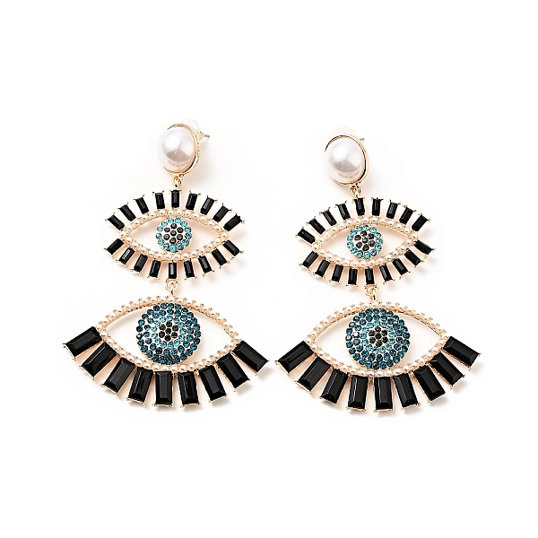 

PandaHall Rhinestone Double Evil Eye Dangle Stud Earrings with Acrylic Pearl Beaded, Light Gold Plated Alloy Long Drop Earrings for Women..., Black