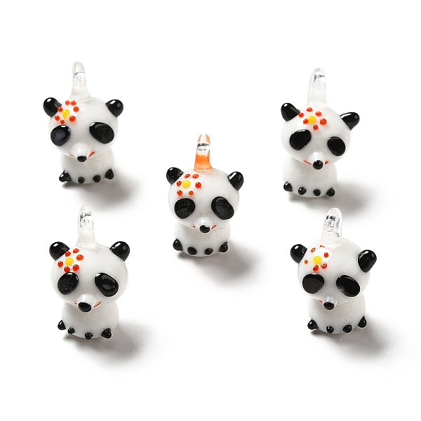

PandaHall Handmade Lampwork Pendants, Panda Charms with Flower, Gold, 23~24x15~16x15~18mm, Hole: 3~3.5mm Lampwork Panda Gold
