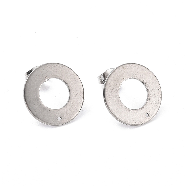 

PandaHall 201 Stainless Steel Stud Earring Findings, with 304 Stainless Steel Pin and Ear Nuts, Donut, Stainless Steel Color, 16mm, Hole...