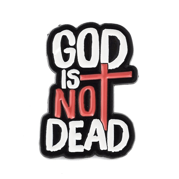 

PandaHall Word Black Alloy Brooches, Enamel Pins, for Backpack Clothes, God Is Not Dead, 30.5x21x2mm Alloy+Enamel Others White
