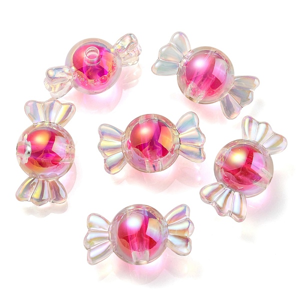 

PandaHall UV Plating Rainbow Iridescent Acrylic Beads, Two Tone Bead in Bead, Candy, Deep Pink, 15.5x29x15mm, Hole: 3mm Acrylic Candy
