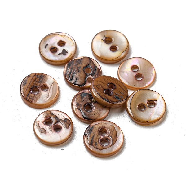 

PandaHall Freshwater Shell Buttons, 2-Hole, Flat Round, Saddle Brown, 9x1~2mm, Hole: 1.5mm Shell Flat Round