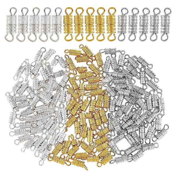 

PandaHall 150 Sets 3 Colors Brass Screw Clasps, Mixed Color, 13~14.5x3.5mm, Hole: 2mm, 50 sets/color Brass