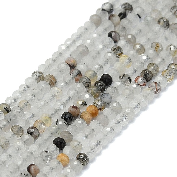 

PandaHall Natural Black Rutilated Quartz Beads Strands, Faceted, Rondelle, 2~2.5x2mm, Hole: 0.5mm, about 223~226pcs/strand, 14.96~15.16 inch...